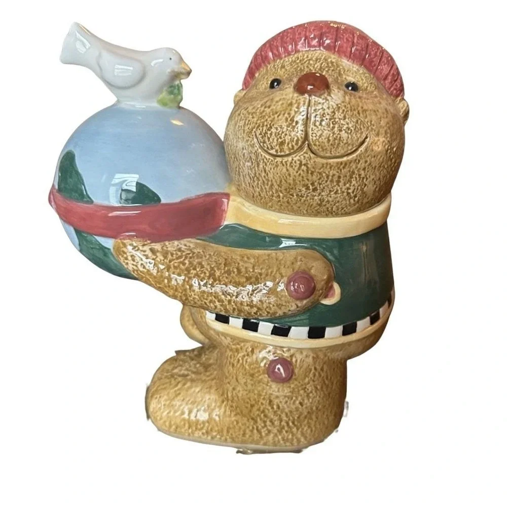 Vintage Sakura Debbie Mumm Winter‎ Bear Peace Ceramic Cookie Jar Collectible